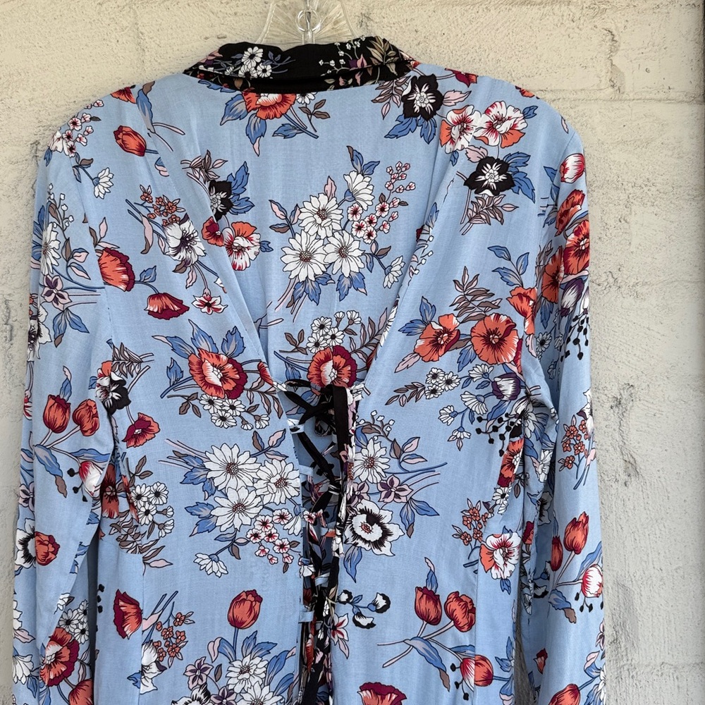 Anthropologie Maeve Leyster Blue Floral Shirt Dress Size 4 - Picture 8 of 9